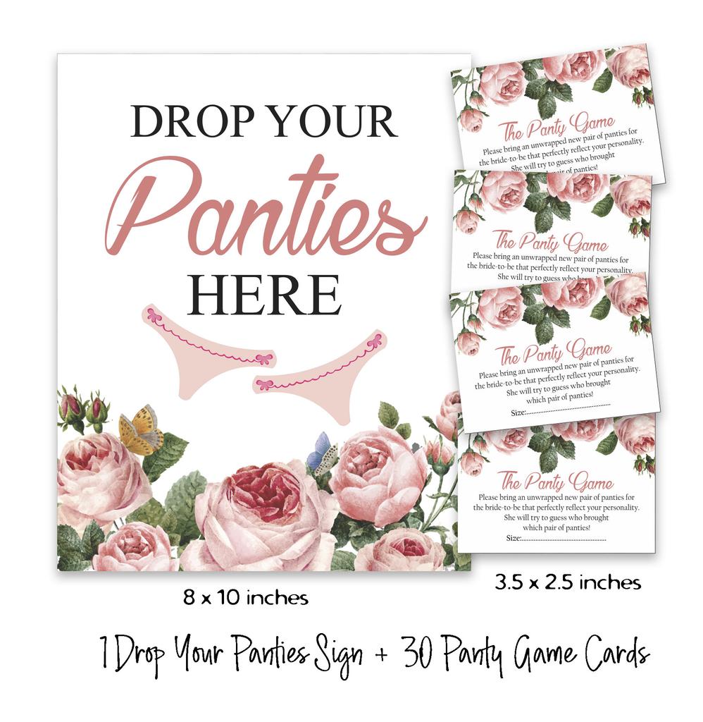 Inkdotpot Bridal Shower Game 1 SignA    30 Size CardsA  White Floral Girls Night Out Bachelorette Party Drop Your Panties
