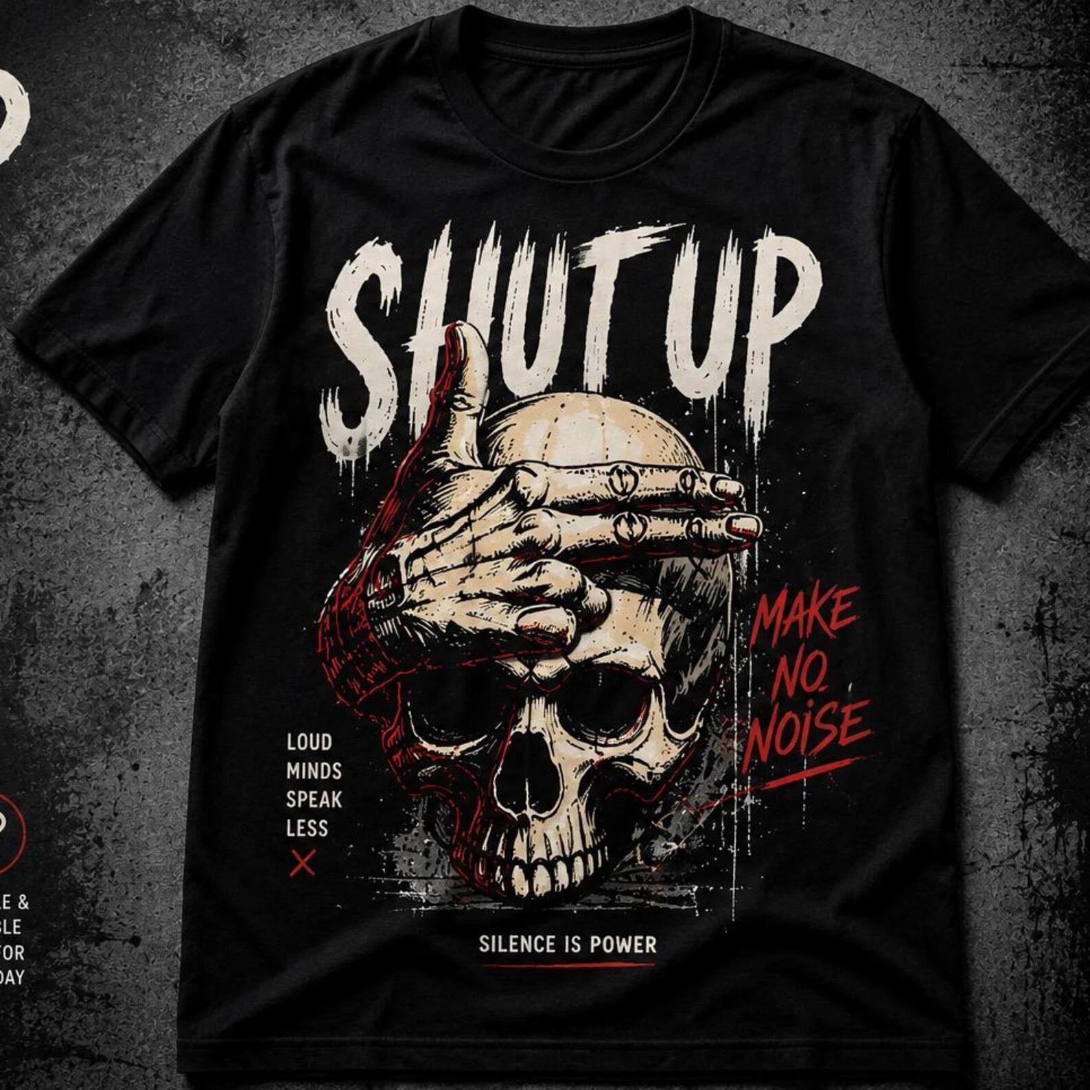 Gothic Skull Silence Is Power Graphic Punk Streetwear T Shirt for Men XXL