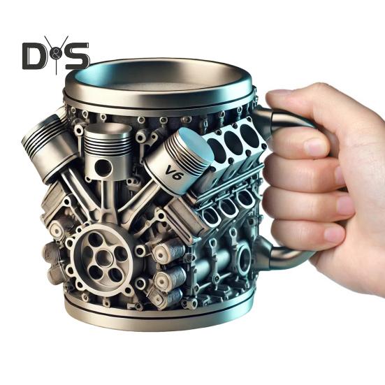 Handmade Coffee Cup V8 Engines Mug for Car Lovers Large Capacity Tea Cup Hot Beverage Mug for Home Office
