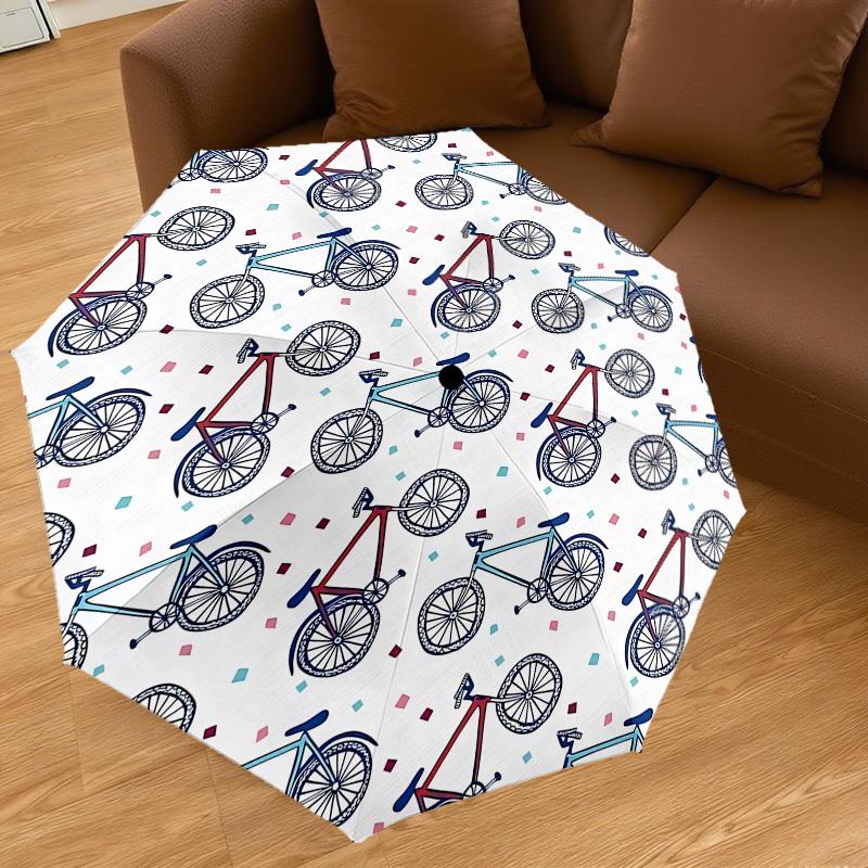 1PC Bicycle Pattern Automatic Open/Close Umbrella with Windproof, 8-Rib Sturdy Canopy, Durable Ribs, Fashionable Design1359A