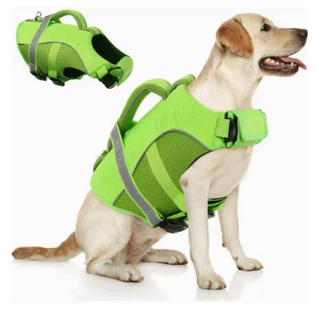 Hohe Schwimmfähigkeit Hundeschwimmweste Verstellbare Sicherheits-Schwimmweste Für Kleine Mittlere Große Hunde Schwimmaktivitäten (Green,2XL) grün