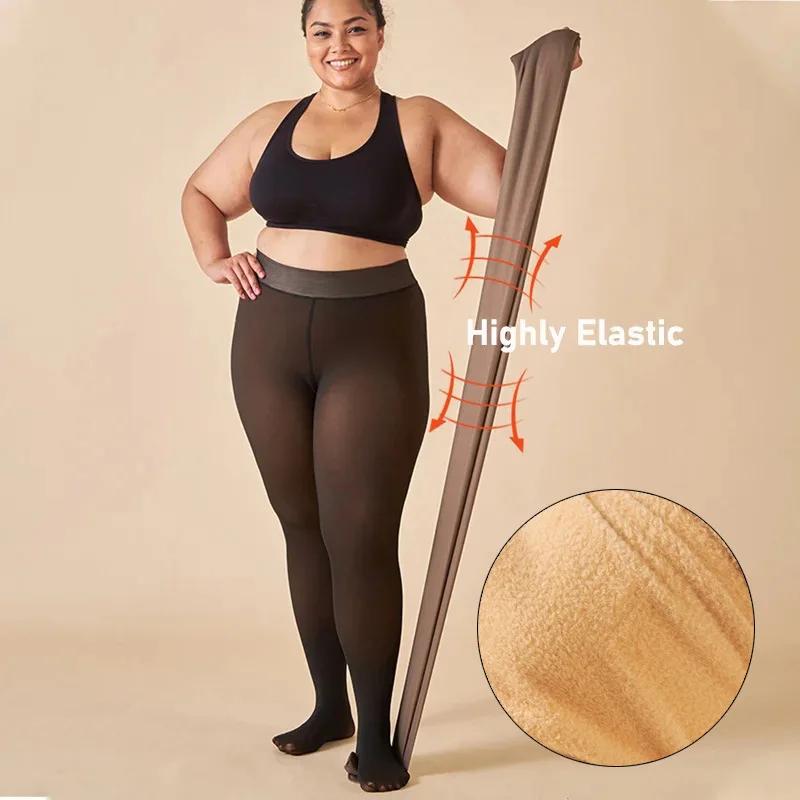 Verdickte Thermoleggings Damen Winter Fleece Samt Thermo Strumpfhose Hohe Taille Elastisch Sexy Durchscheinende Strumpfhose
