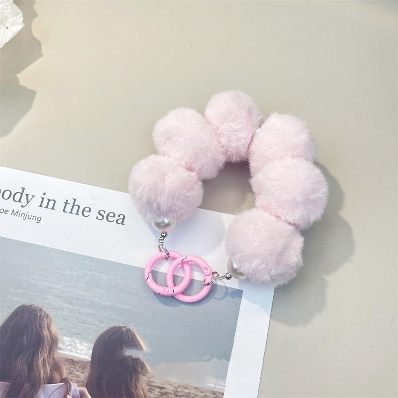 

Красочный милый плюшевый чехол для телефона с цепочкой из шариков, украшение на сумку, подвеска, шнурок против потери, креативный милый брелок, подарки розовый