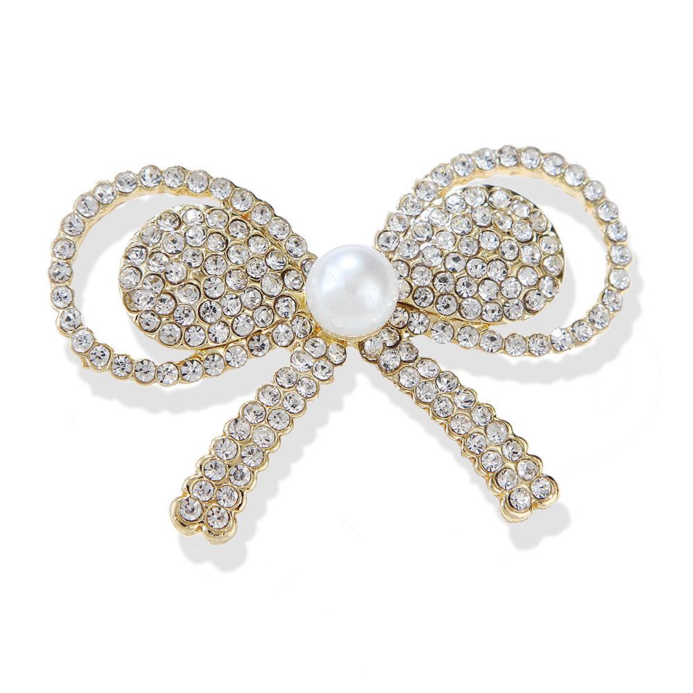 

Fashion Shiny Bow Pearl Brooch Alloy Pins Female Apparel Accessories Exquisite Ethnic Style Hypoallergenic Luxury Enamel Brooch Long-Lasting Color