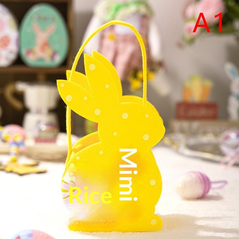 3D Bunny Soft Felt Candy Tote Bag Easter Gift Storage Basket Egg Hunt Party Bag for Gifting