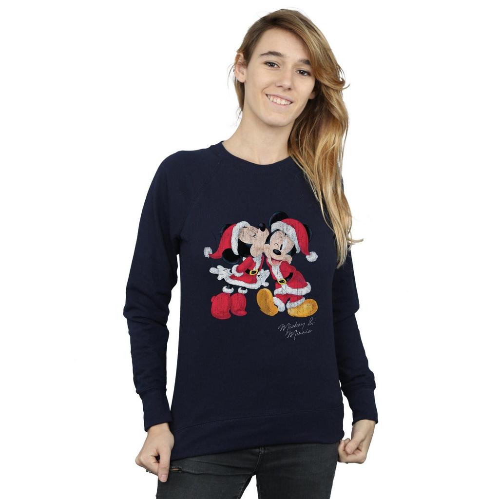 Disney Womens/Ladies Mickey And Minnie Christmas Kiss Sweatshirt