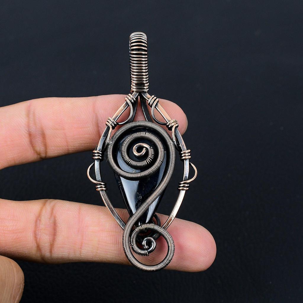 Blå Tigeröga Ädelsten Ren Koppartråd Virad Handgjord Hänge Smycken För Gåva