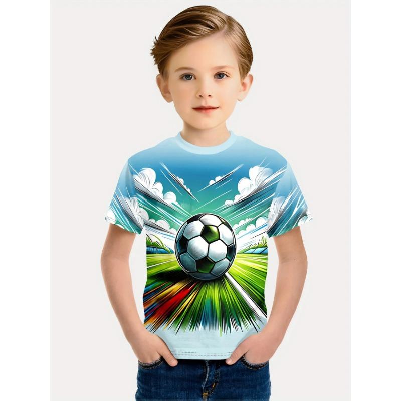 Kinder T-Shirt Junge Lässig Mädchen Kurzarm T-Shirt Sommer Cartoon Fußball Sport T-Shirts für Jungen Rundhals Kinder Top
