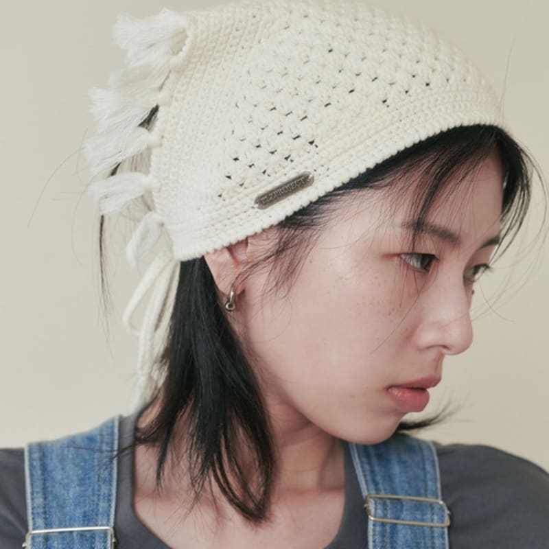 

PLZPROJECT KNITTED TASSEL BANDANA, IVORY (handmade) IVORY