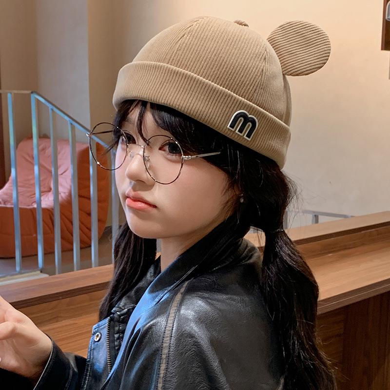 Autumn and Winter New Style Corduroy Cute Kitten Ears Landlord Hat for Women Versatile Face Showing Little Yuppie Melon Skin Hat for Men