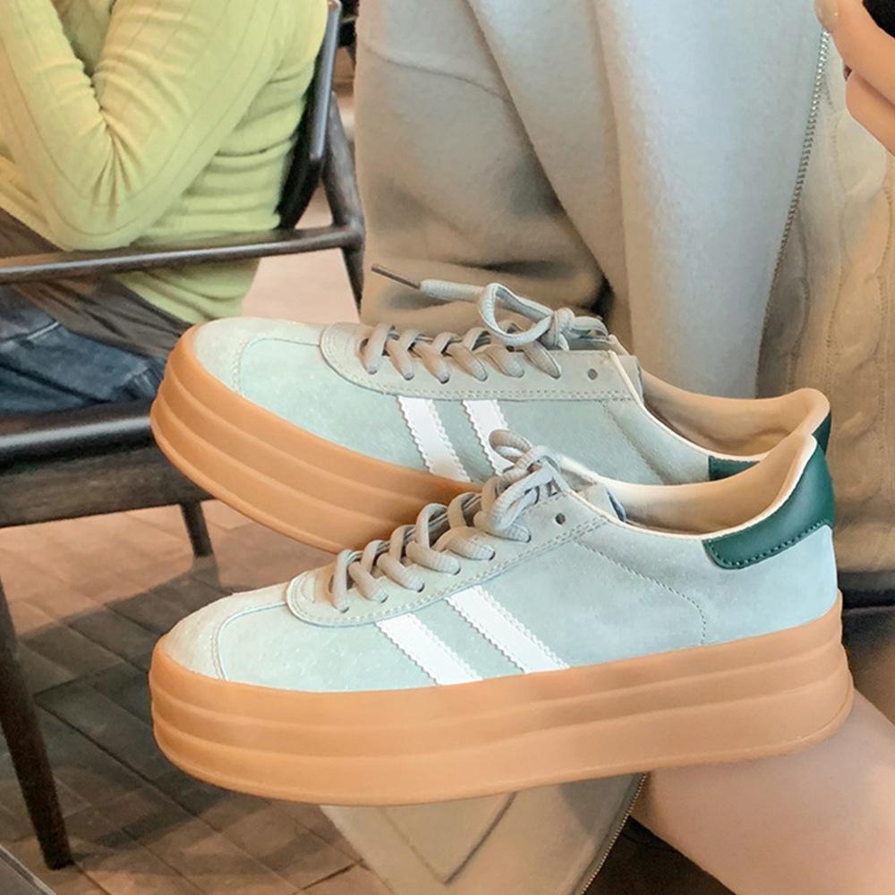 

Версия из коровьей кожи~ Виноградное материнское пятно дофамин три полоски немецкие тренировочные туфли цветовая гамма универсальные круглый носок повседневные туфли на платформе 40