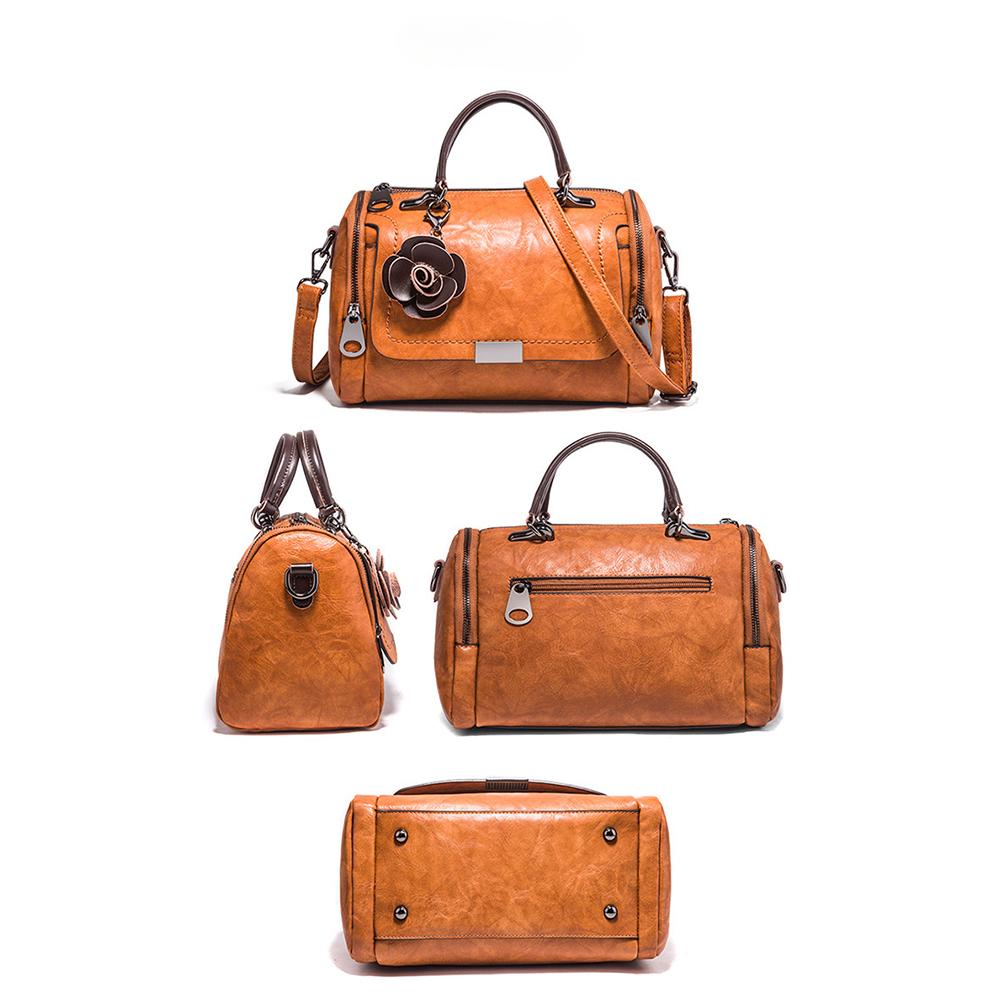 Women's Messenger Bag All-match Boston Bag Soft Leather Women's Bag Fashion Flower Handbag Bag