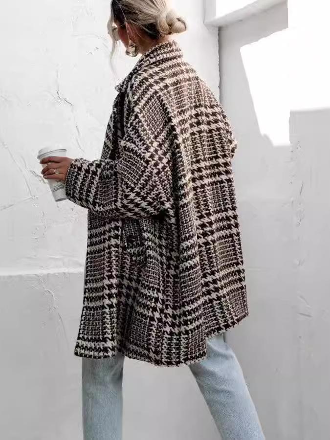Autumn & Winter Thick Lined Houndstooth Wool Coat