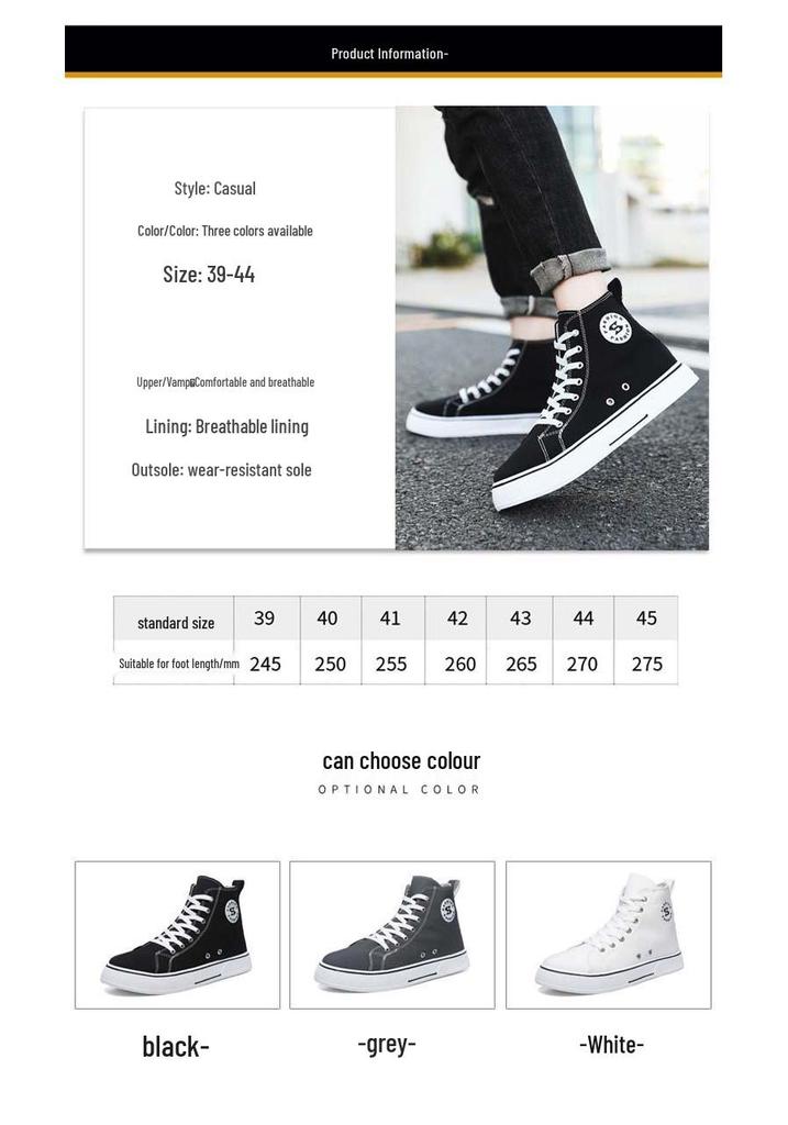 Men's Harajuku-Style High-Top Canvas Shoes: Trendy, Comfortable Casual Footwear for Teenagers and Students