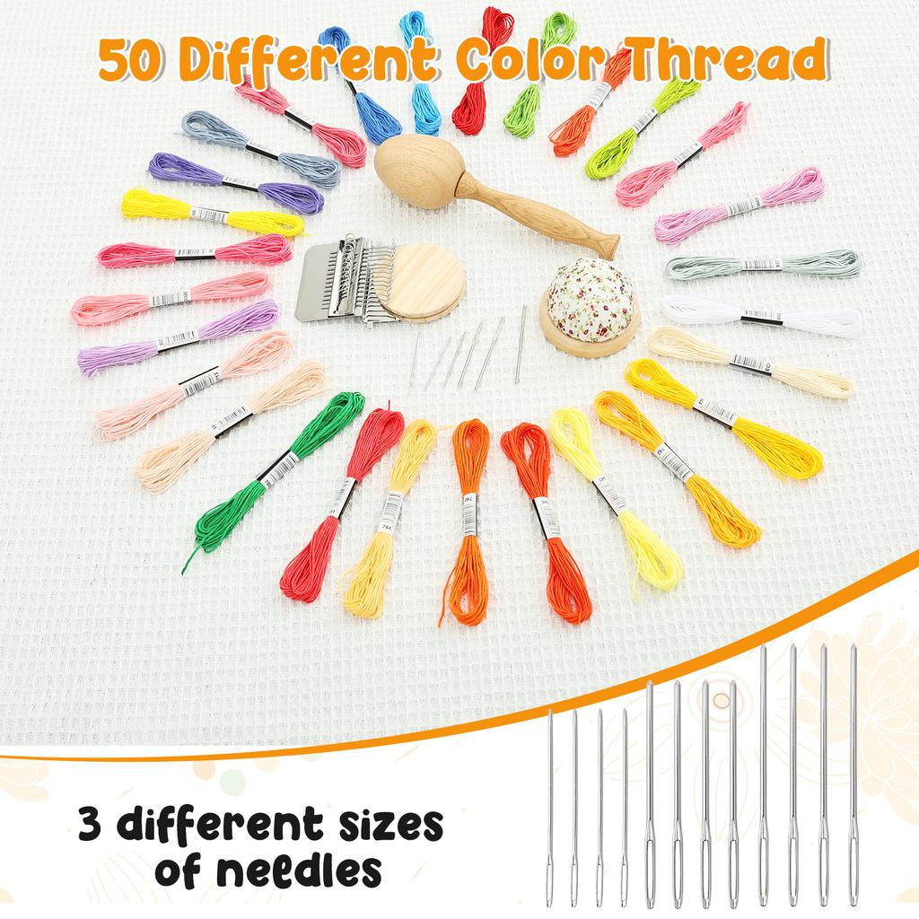 1Set Wood Darning Supplies Kit Darning Egg/Mushroom Weaving Tool Set with Threads Needle Small Patch Sewing Tool Patchwork Tools