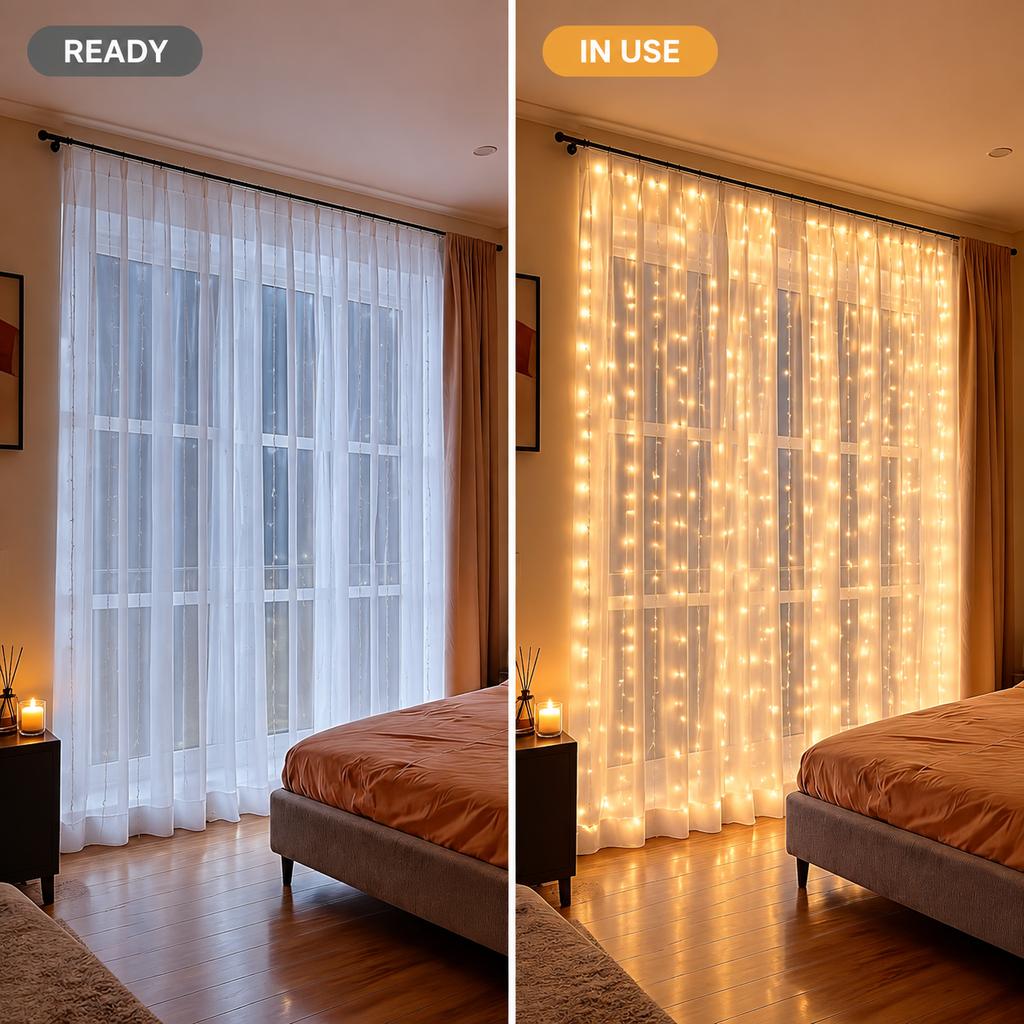 LED Copper Wire Curtain String Lights 3x3m Remote USB Powered Dorm Window Decor