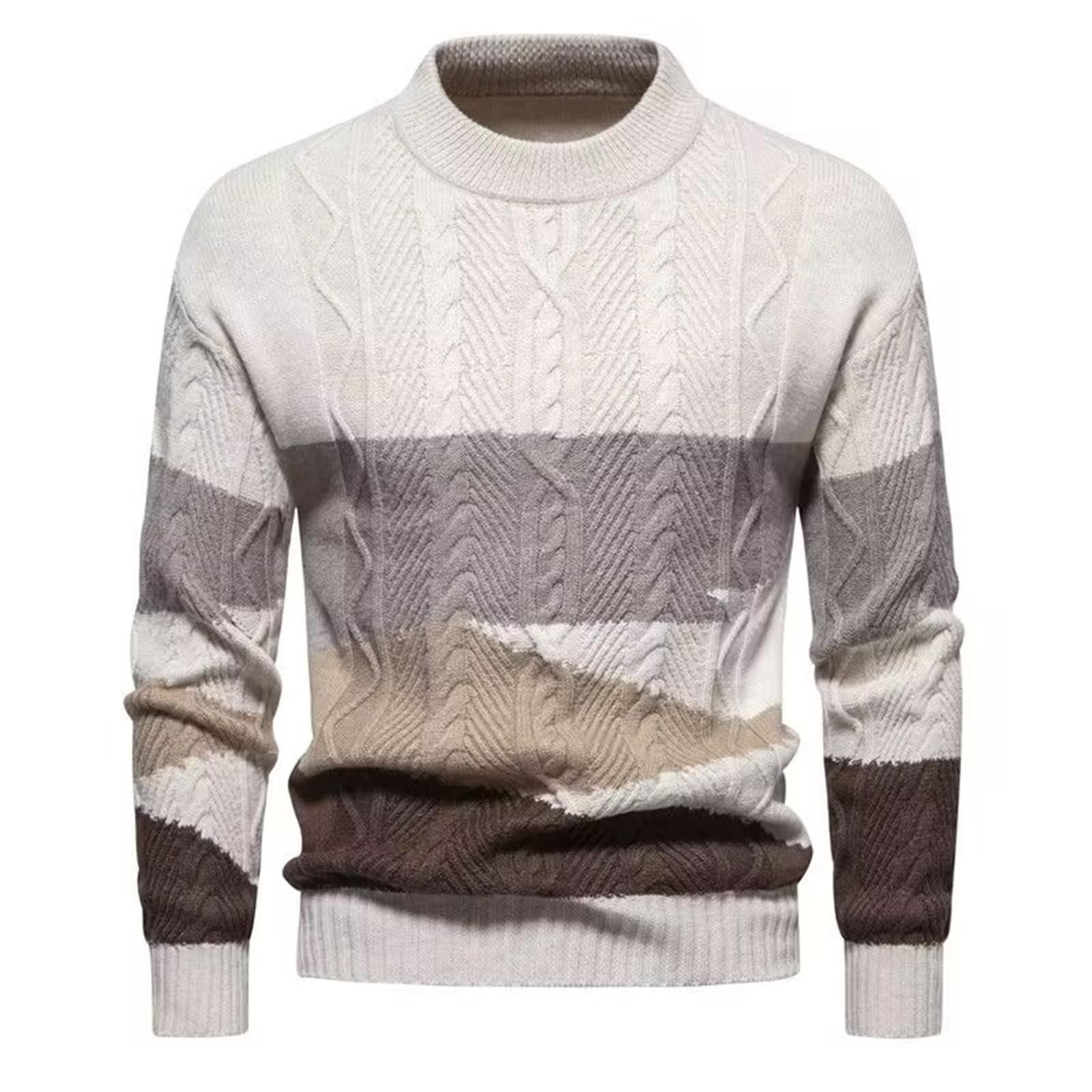 

Men s Colorblock Casual Sports Pullover Retro Cable Warm Knit Long Sleeve Sweater XXXL хаки