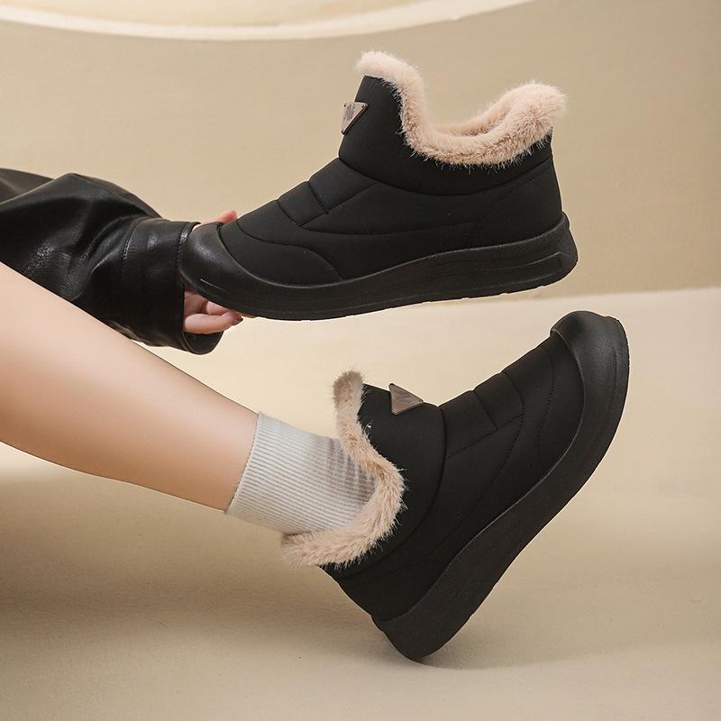 2025 Winter New Snow Boots One-pedal Thick-soled Heightening Piled Thickened Cotton Shoes Versatile Fashion Casual Short Boots
