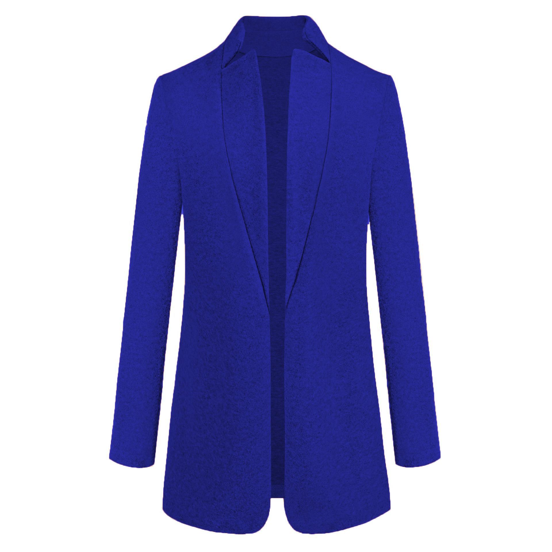 

2024 модные женские пальто с длинным рукавом офисные однотонные тонкие пальто женские длинные пальто XXXXXL синий