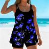 Damen Tankini Badeanzug 2-teilig Aquarell Blumenfragmente Pflanzenprint Urlaubs Badeanzüge