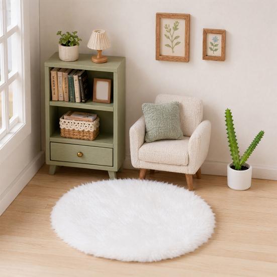Mini Ev Kilim, 1:12 Ölçekli Minyatür Peluş Yuvarlak Halı, Döşeme Aksesuarları için Küçük Bebek Evi Zemin Matı, Mikro Peyzaj Dekorasyonu