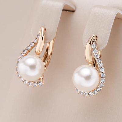 Luxe roségouden kleur geometrische imitatie parel oorbellen voor vrouwen uniek ontwerp elegante delicate bruids bruiloft sieraden