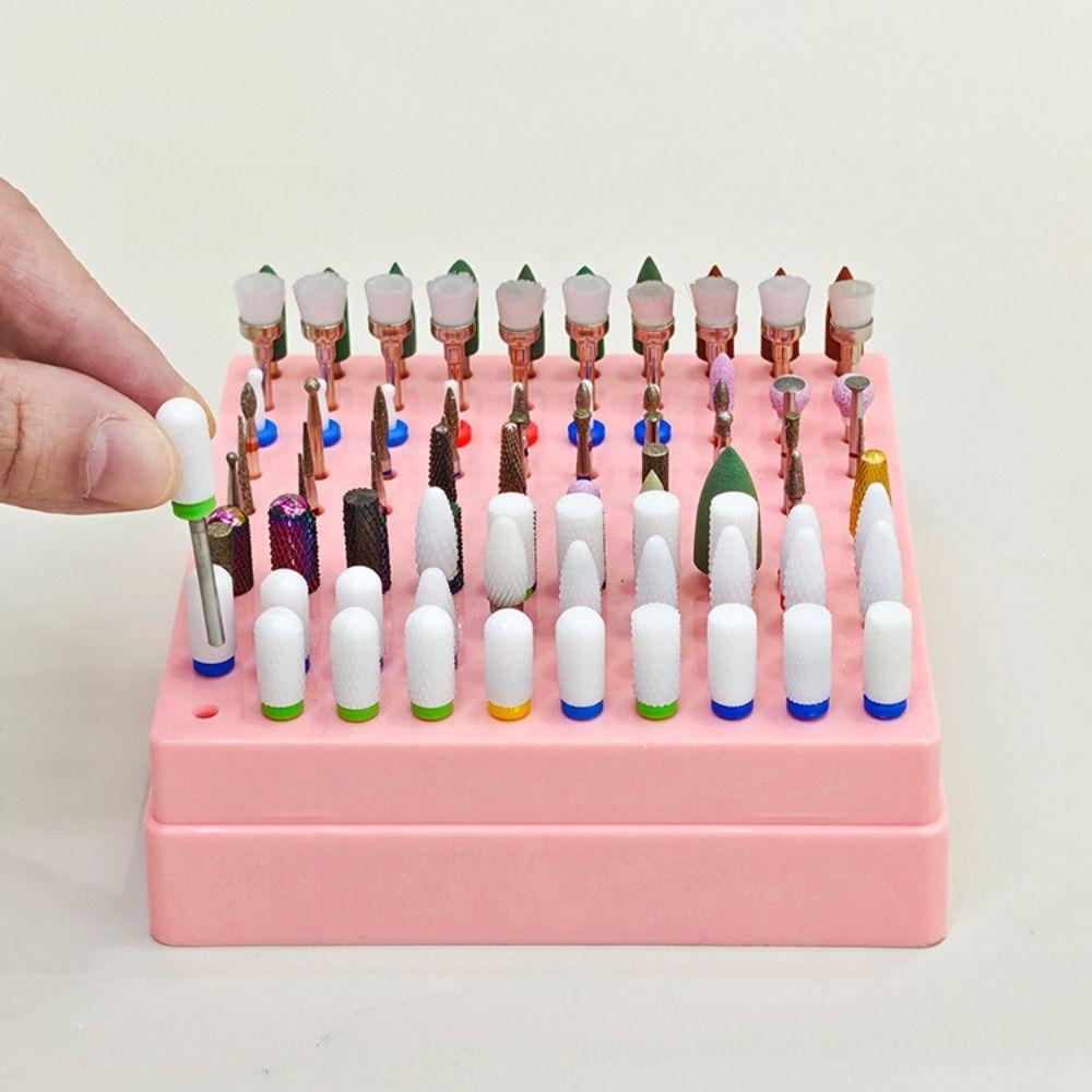 100 Holes Nail Art Drill Storage Box Dustproof Grinding Polish Head Holder Nail Art Supplies