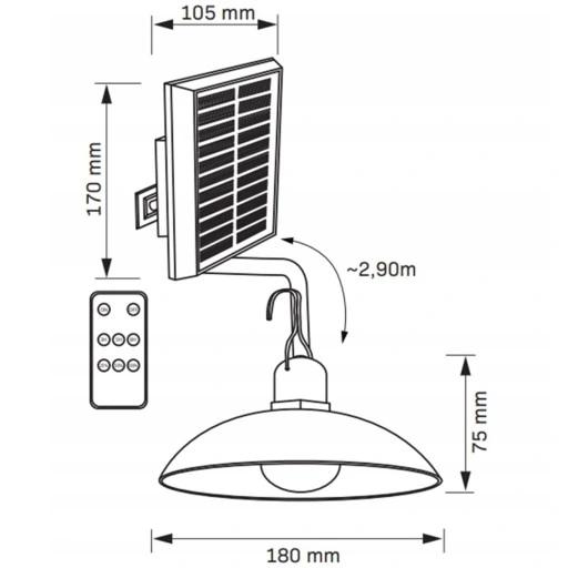 Lampa Solarna Led Ogrodowa Wisząca Kinkiet Czujnik Zmierzchu + Pilot