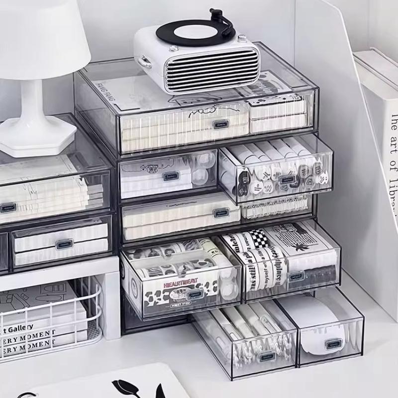 Desktop Storage Box Organizer Drawer-type Transparent Dormitory Study Table Stationery Storage Box Acrylic Desk Pen Book Rack