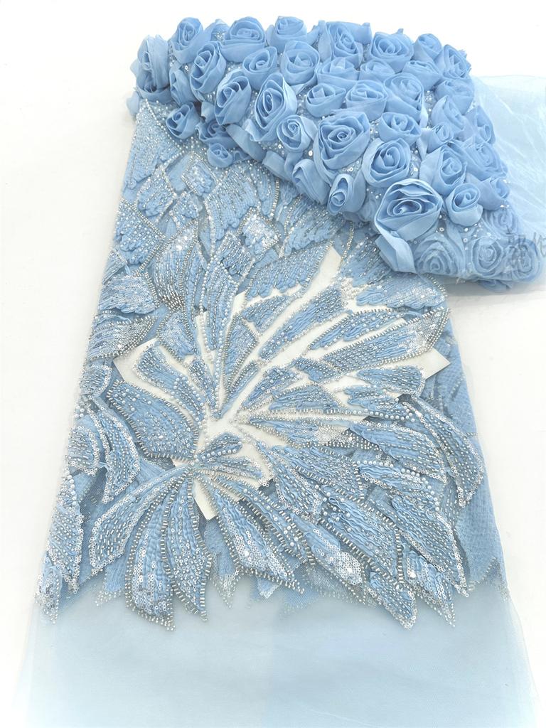 African 3D Flowers Sequin 2025 Latest Hot On Sale African French Party Lace Fabric Tulle Nigerian Beads Fabric For Wedding Dress