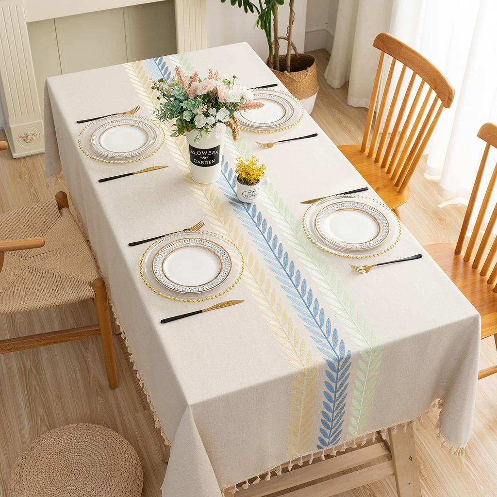 Cotton Linen Embroidery Tablecloths Rectangle Dust Proof Table Cover, Embroidery Flower Pattern Table Cloths,Party  Decor