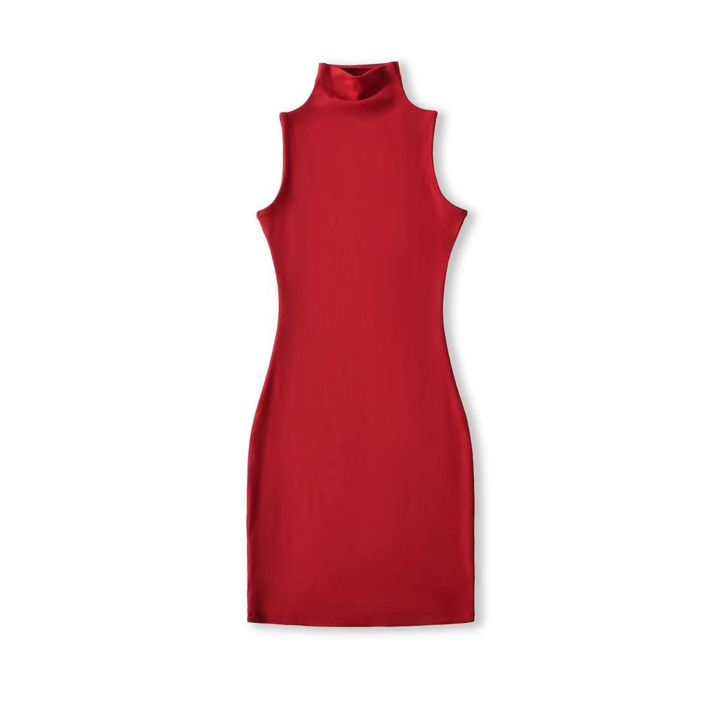 2025 Women's European & American Style High Neck Sleeveless Tank Dress - Sexy, Hip-Hugging Fit