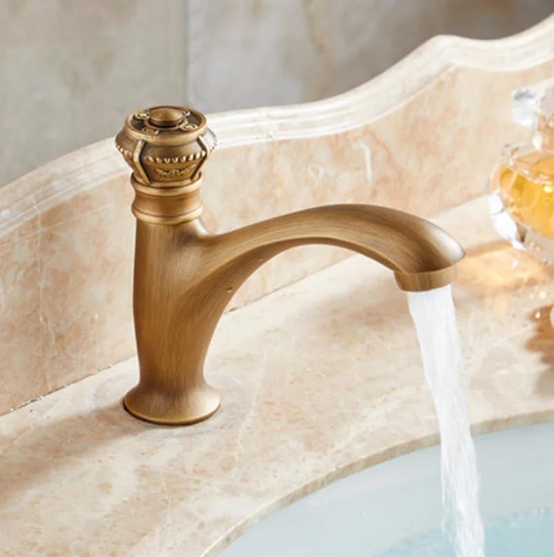Antique brass single cold outdoor wash basin faucet anti-freezing cracking marble stone basin outdoor balcony courtyard