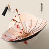 16-Rib Manual Opening Umbrella with Wooden Handle, Vintage Style, Black Coating for Sun Protection, One Piece