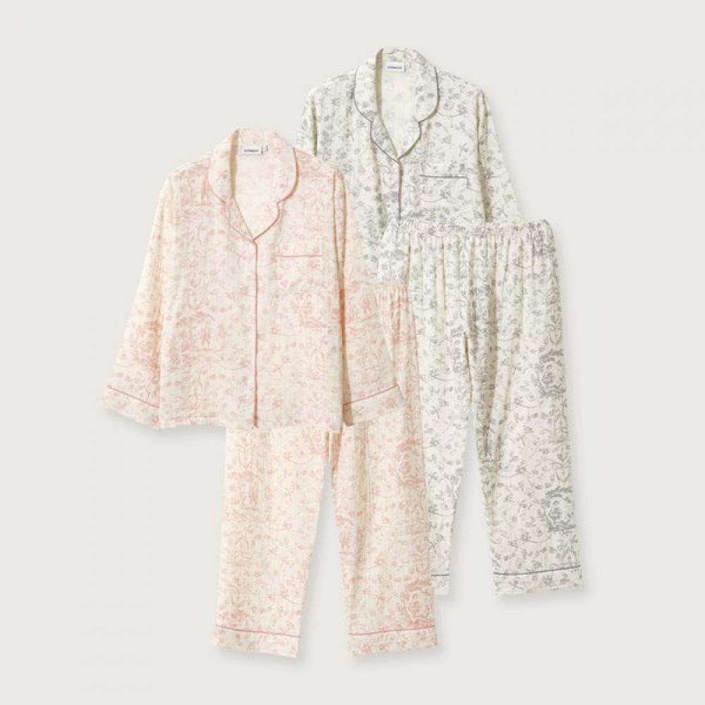 Lunaluz Women S Cotton Long Sleeve Collar Neck Two Piece pajamaS 2c 