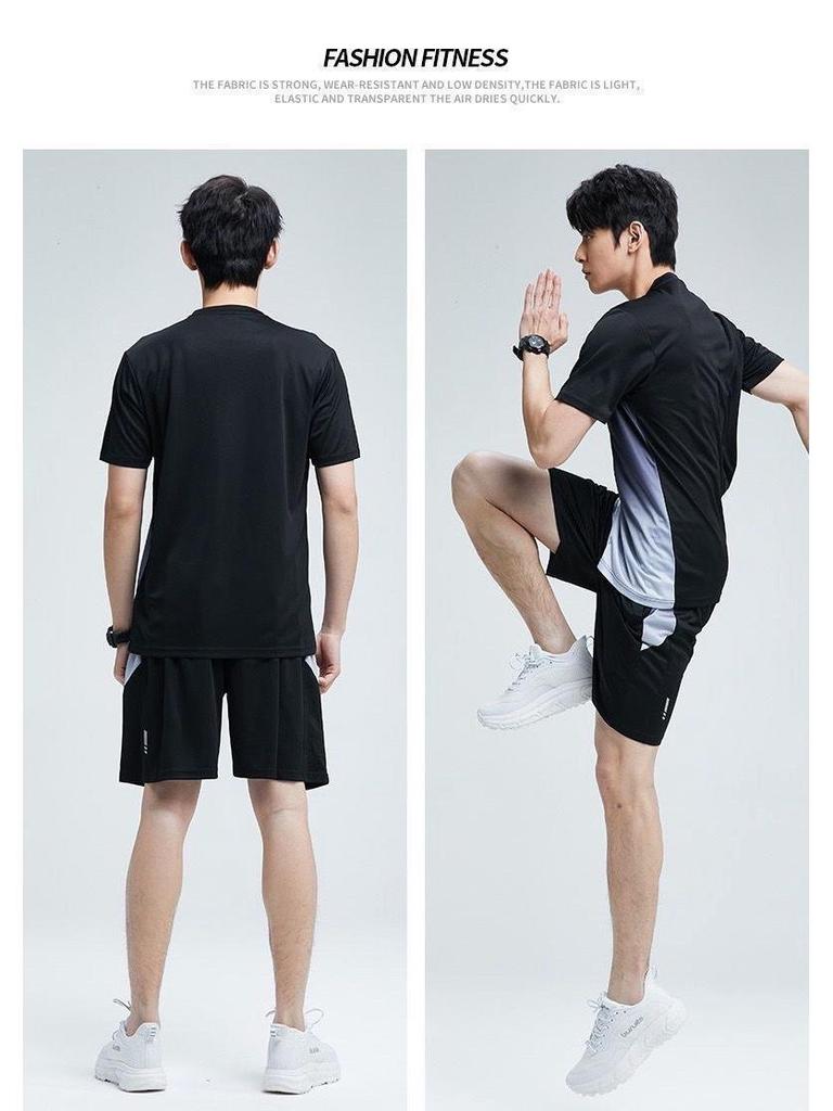 Unisex Quick-Dry Ice Silk Sports Set - Short Sleeve & Plus Size for Outdoor Running