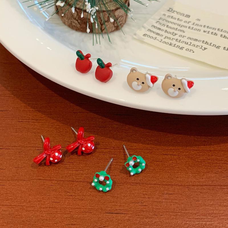 3Pairs Cute Cartoon Christmas Earring Set Kawaii Santa Claus Bell Elk Festival Red Earring  Jewelry Accessories Gifts