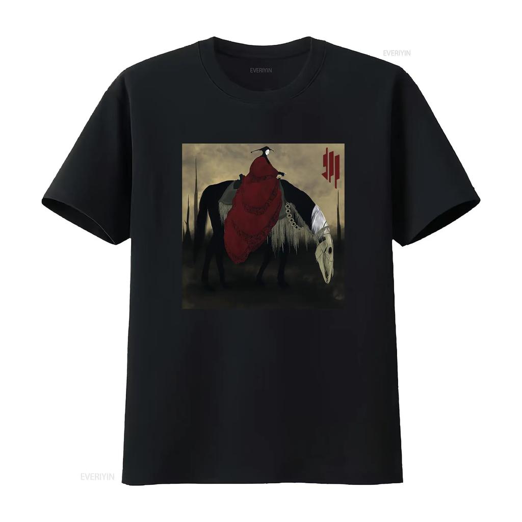 Skrillex Quest For Fire Premium T Shirt Unique Gothic Design with Mysterious Rider and Skull Horse Print Vintage Washed