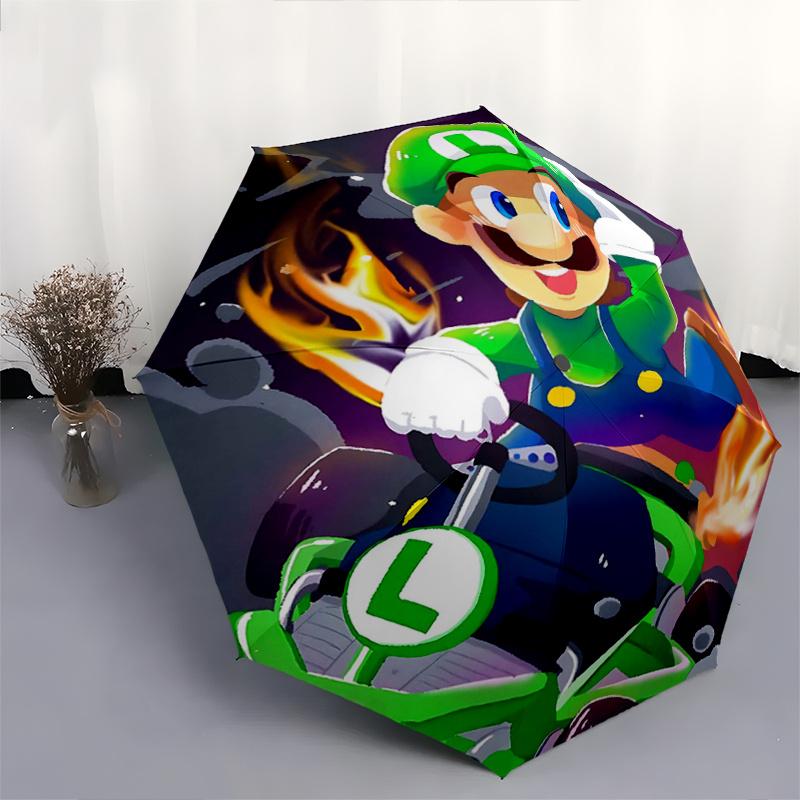 1pc Luigi's Inferno Racer Fully Automatic Folding Portable Cartoon Practical Umbrella, 8 Iron Frames, Three-Fold Design, Suitable for All Seasons, Sui