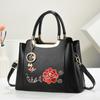 Fashionable Embroidered Crossbody Bag New Women's Single Shoulder Handbag for Middle-Aged Women Durable PU Leather Bags