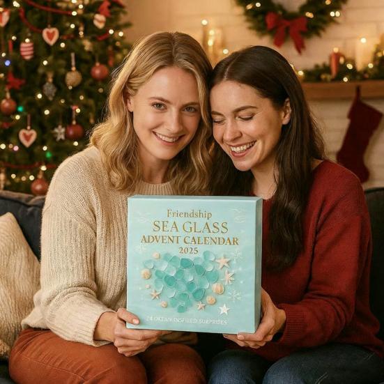 Friendship Sea Glass Advent Calendar 24 Days Acrylic Ornament with Ocean Themes Christmas Countdown Decor for Tree And Best Friends