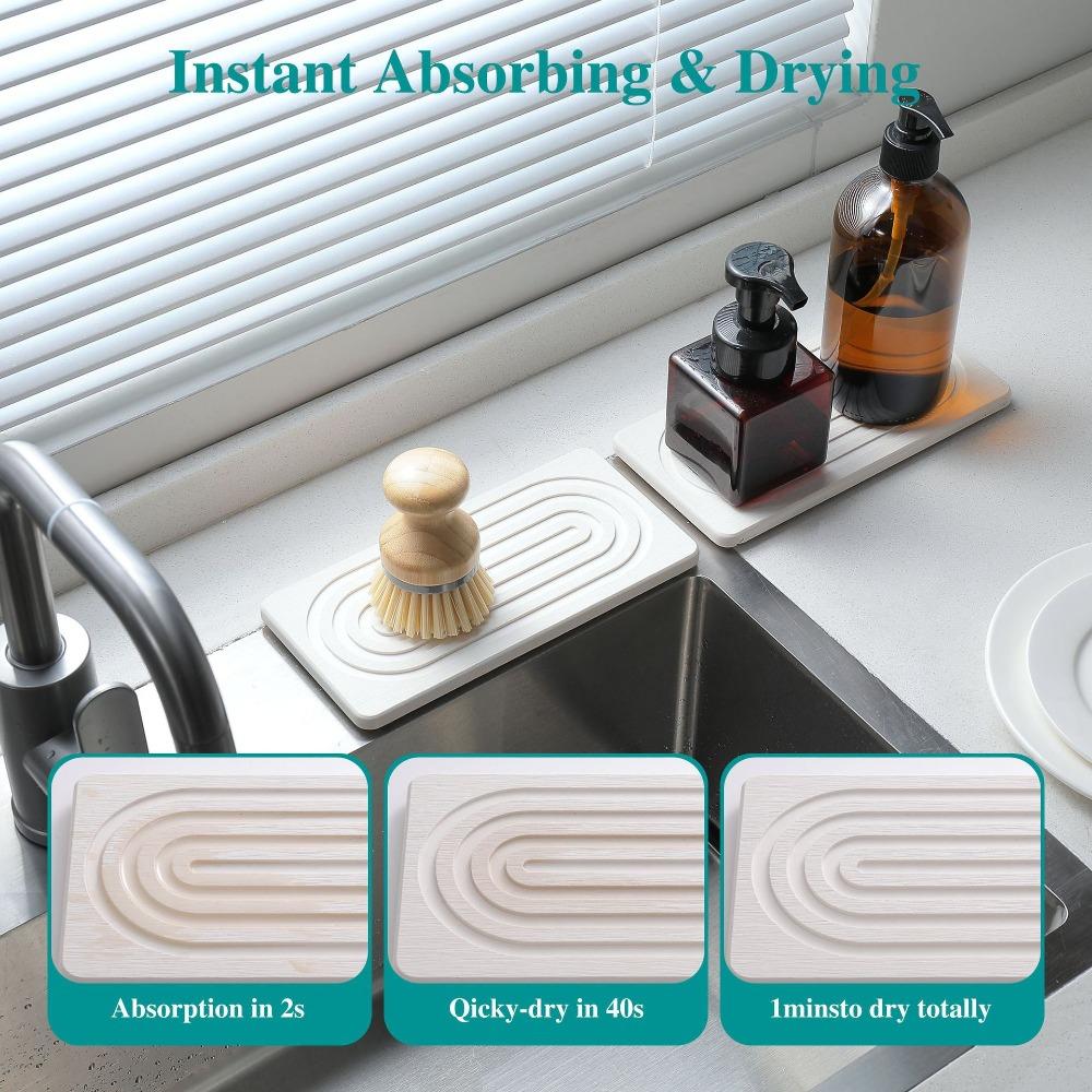 2 Piece Quick Drying Diatom Mud Bathroom Tray Non Slip Kitchen Sink Counter Tray  Soap