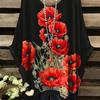 Plus Size - Women'S Plus Size Floral Print T-Shirt - Vibrant Red Poppies & Green Leaves
