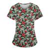 Women's Christmas Printed Uniform Work Uniform V-Neck Pocket Protective Work Uniform