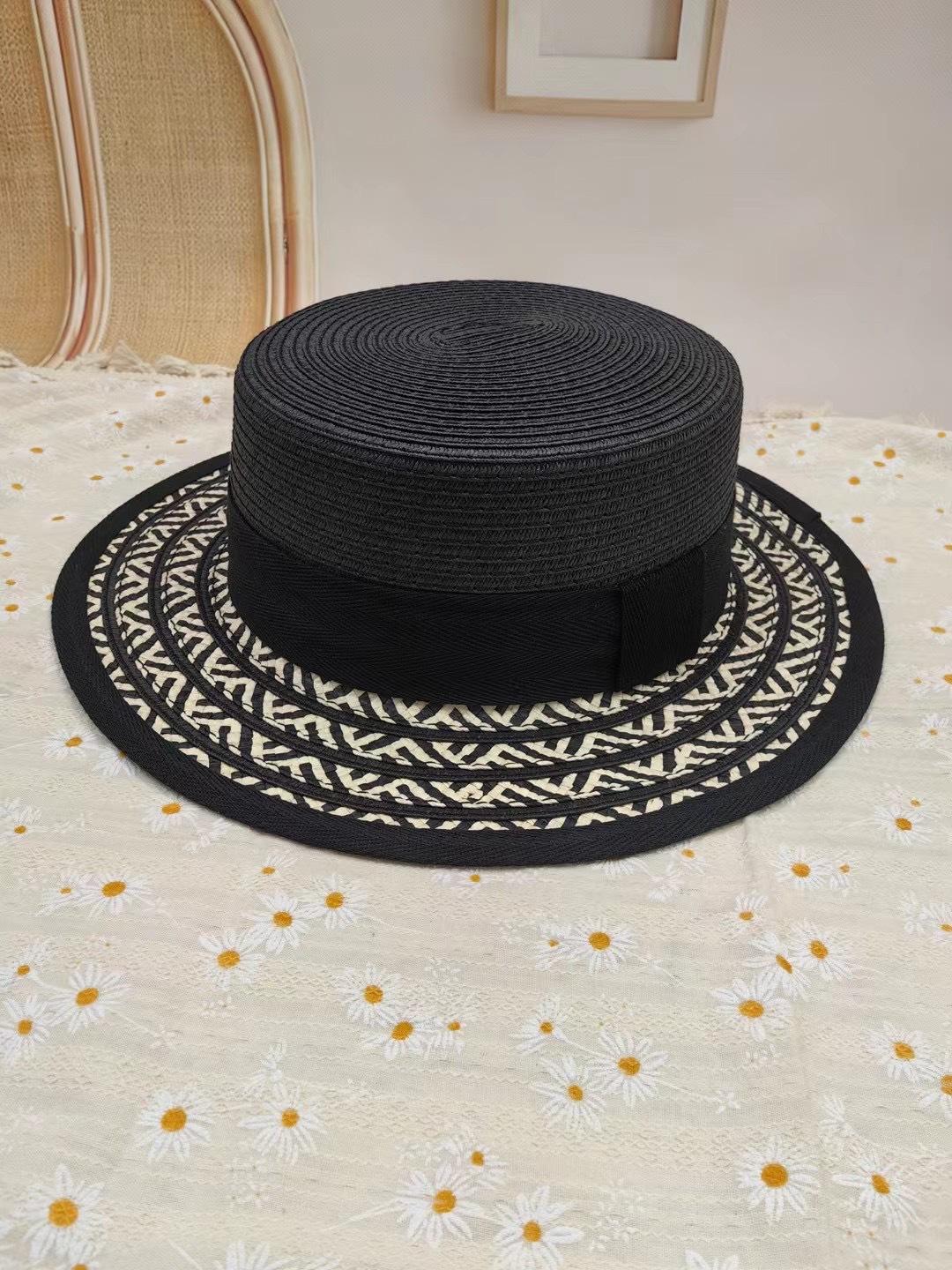 

Dell Le European And American Retro Flat-Top Straw Hat Mixed Color Straw Top Hat Niche Fashion Summer Outing Sun Hat M（56-58cm） чорний