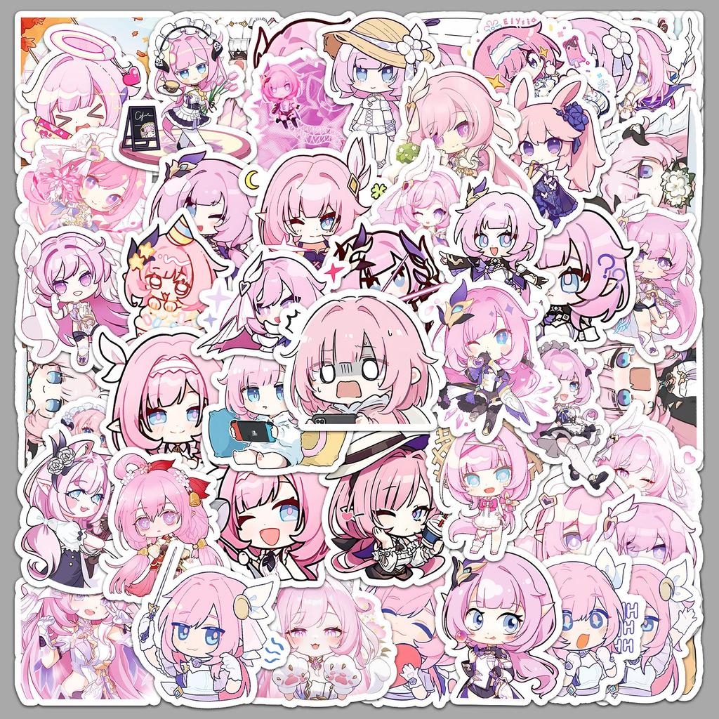 50 New Elysia Graffiti Stickers - Cute Cartoon Game Stickers for Honkai Impact 3, Phone Cases, and Tablets