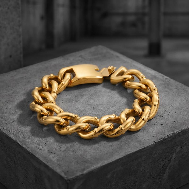 Vintage Bracelets for Man Men's 18MM Width Rivet Cuban Chain Bracelet Cool 316L Stainless Steel Jewelry Gifts for Him Father Dad