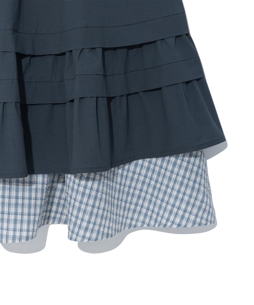 The Coldest Moment (W) Tcm Check Pintuck Layered Skirt (Navy)