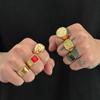 IngeSight.Z 6Pcs/Set Retro Gold Color Signet Chunky Rings Men HipHop Punk Acrylic Rhinestone Finger Ring Party Jewelry Accessory