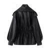 Womens Distressed Faux Leather Fake Two-Piece Long Sleeve Jacket Casual Urban Style